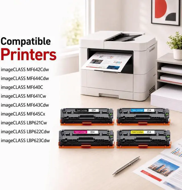 Alt view image 2 of 7 - CRG-054 054 Toner Cartridges High-Yield (4-Pack, Black, Cyan, Magenta, Yellow) Compatible 054BK 054C 054M 054Y Toner Replacement for Canon CRG054 imageCLASS MF640C MF641Cw MF642Cdw Printer
