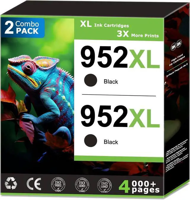 Main image of 952XL Black Ink Cartridges Compatible With HP 952 Black Ink (2 Pack) Compatible with HP OfficeJet Pro 7740 8710 8715 8720 8702 8715 8725 8730 8736 8743 Printer High Yield Updated with V19.8.1 Chip