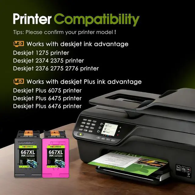 Alt view image 2 of 7 - 667XL Ink Cartridges (2-Pack, 1Black 1Color) Compatible for HP 667XL 667 Ink Replacement for Deskjet Ink Advantage 1275 2374 2375 2376 2775 2776 6075 6475 6476 Printers
