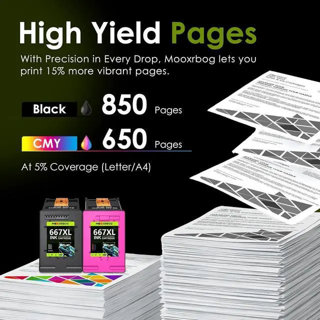 Alt view image 3 of 7 - 667XL Ink Cartridges (2-Pack, 1Black 1Color) Compatible for HP 667XL 667 Ink Replacement for Deskjet Ink Advantage 1275 2374 2375 2376 2775 2776 6075 6475 6476 Printers