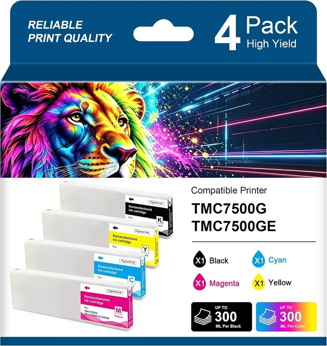 Main image of Remanufactured SJIC30P Ink Cartridge SJIC30P Black and Color Ink Compatible with ColorWorks TM-C7500G TM-C7500GE ColorWorks TM C7500G TM C7500GE Printer (4 Pack, Black Cyan Magenta Yellow)