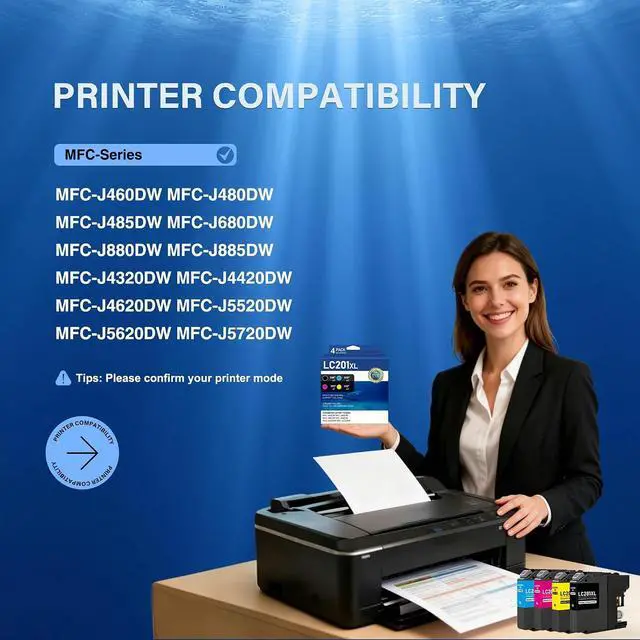 Alt view image 3 of 7 - SFINK LC201 (LC-201) Color (BK/C/M/Y) Ink Cartridge 4-Pack Replacement for Brother LC201XL LC201BK LC201C LC201M LC201Y LC203 Ink Cartridges MFC-J460DW MFC-J480DW MFC-J485DW MFC-J880DW Printer