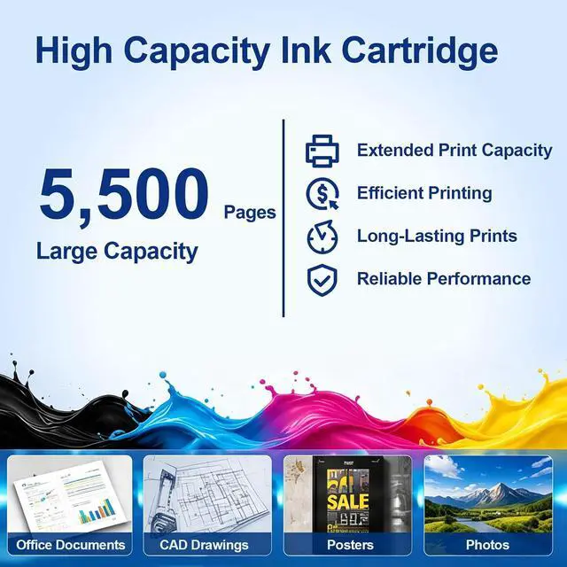 Alt view image 3 of 6 - Remanufactured T10W100 T10W Ink Cartridge High Capacity T10W Black Ink T10W100 Compatible with Workforce Pro WF-C5390 WF-C5890 Color Printer Ink,Black