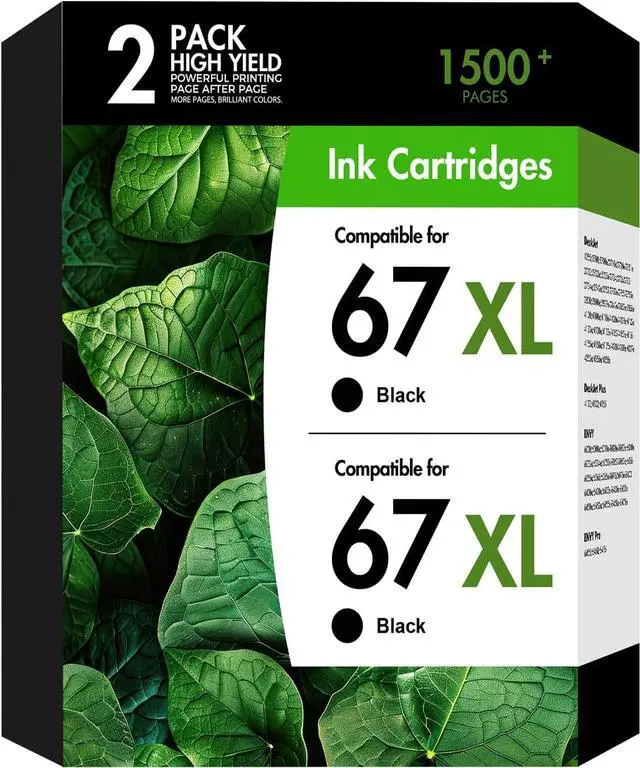 Main image of 67XL 67 Black Ink Cartridges Compatible for HP Deskjet 2855e 2755e 2-Pack