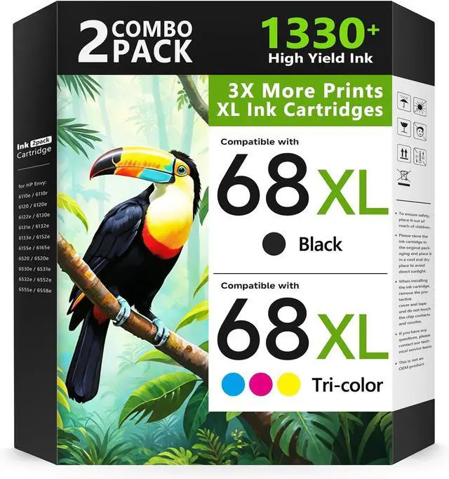 Main image of 68XL 68 Ink Cartridges Black/Color Combo Pack Compatible for HP68 68 XL 68 Ink Cartridges for HP Printers Replacement for HP Ink 68 68e for Envy 6155e 6100e 6152e 6500e 6552e 6555e 6558e