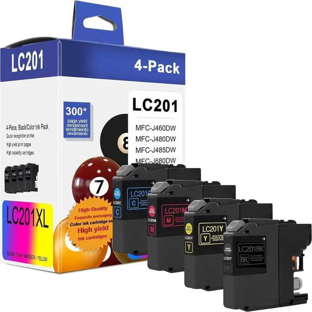 Main image of LC201XL LC201CL (BK/C/M/Y) Ink Cartridge Replacement for Brother LC201 LC203 for MFC-J460DW MFC-J480DW MFC-J485DW MFC-J880DW Printer (LC201BK LC201C LC201M LC201Y, 4 Pack)