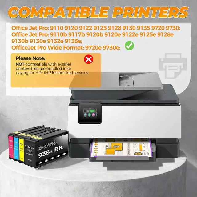 Alt view image 2 of 7 - 936 936e Ink Cartridges 4 Pack Compatible with HP OfficeJet Pro 9125e 9135e