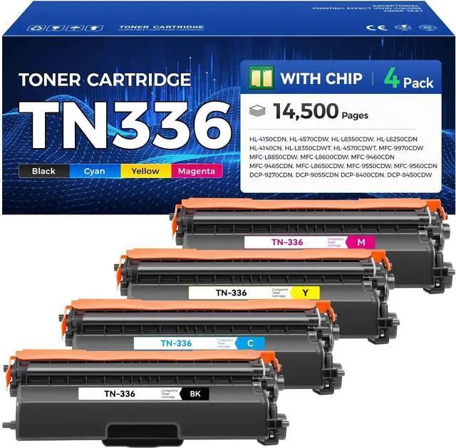 Main image of TN336 Toner Cartridge Set 4-Pack Printer Replacement Compatible for Brother TN-336 TN331 TN315 MFC-L8850CDW HL-L8350CDW MFC-L8600CDW HL-4150CDN MFC-9970CDW DCP-L8400 L8450 HL-L8250 L8650 L8850 4570CDW
