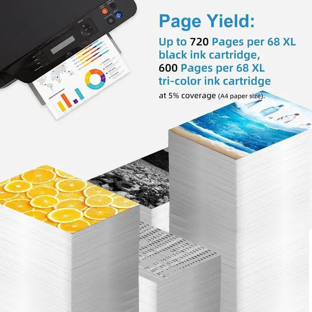 Alt view image 3 of 7 - 68XL Ink Cartridges Black Color Combo Pack for HP 68 XL 68e Printers Replacement for HP68XL HP68 for Envy 6155e 6555e 6152e 6552e 6558e 6110e 6500e 6520 6520e 6530e 6531e 6532e 6165e 6110e 6110r 6120e