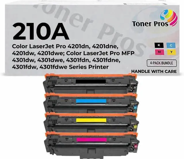 Main image of Toner Pros High Yield 210A Toner Cartridges 4-Pack with Chip Included (Black, Cyan, Magenta, Yellow) Compatible for HP Color LaserJet Pro MFP 4301fdw, 4301fdn, 4201dw, 4201dn