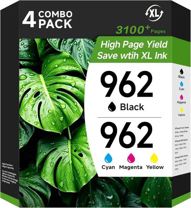 Main image of 962 Ink Replacement for HP 962 HP962 Ink Cartridges Combo Pack Work with HP OfficeJet Pro 9015e 9018e 9025e 9012e 9015 9010 9012 9018 9020 9025 (4-Pack, Black Cyan Yellow Magenta)