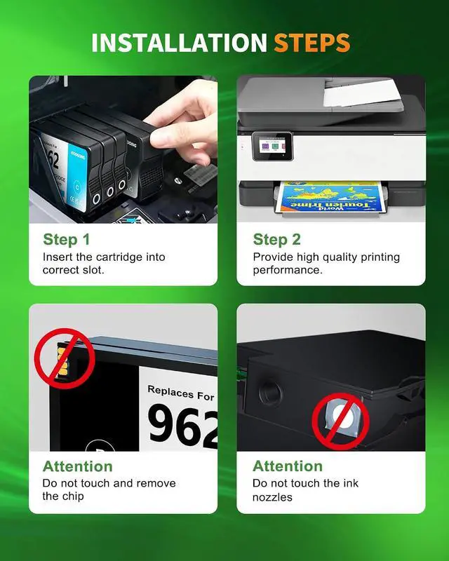 Alt view image 5 of 7 - 962 Ink Replacement for HP 962 HP962 Ink Cartridges Combo Pack Work with HP OfficeJet Pro 9015e 9018e 9025e 9012e 9015 9010 9012 9018 9020 9025 (4-Pack, Black Cyan Yellow Magenta)