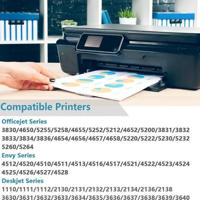 Alt view image 2 of 7 - 63XL Ink Cartridge Replacement for HP 63 XL Black Combo for HP63 HP63XL for 4650 3830 5255 4520 5258 3630 4652 4655 5200 4512 3632 5252 2132 1112 2130 4510 3634 3833 Printer with V10.3.1 Chip,2-Pack