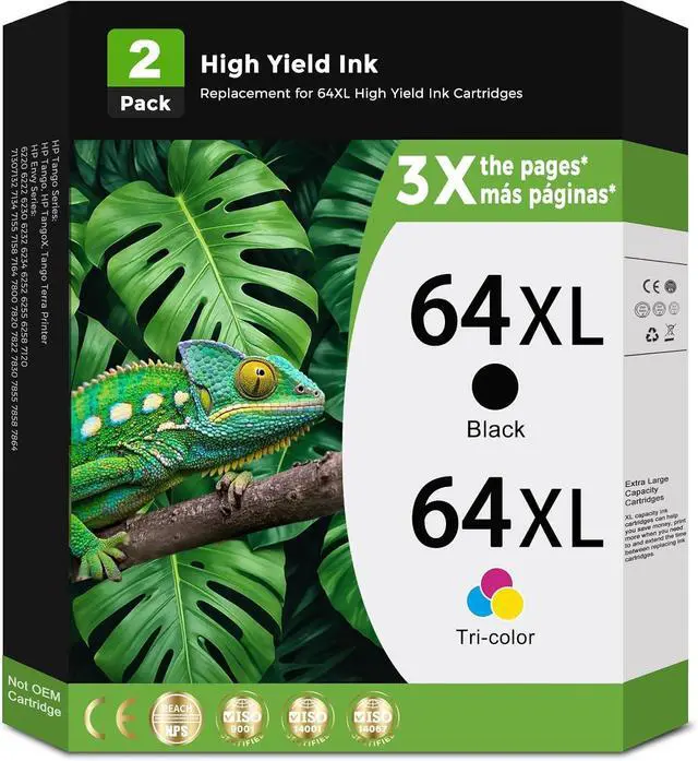 Main image of 64XL Ink Cartridges Replacement for HP 64 XL Black Color Combo Pack for HP64 HP64XL with Printer Envy Photo 7858 7855 7120 7155 7158 7164 6255 6252 6232 7100 Inspire 7955e 7958e 7255e Tango