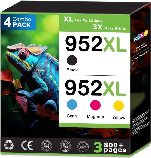 Main image of 952XL Ink Cartridges Replacements for HP 952 Ink Cartridges Combo Pack (4 Pack), Compatible with HP OfficeJet Pro 7740 8710 8715 8720 8725 8730 Printers, 952 Black and 952 Color (Cyan Magenta Yellow)