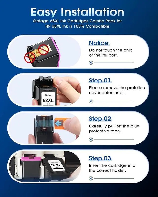 Alt view image 6 of 7 - 62XL Ink Cartridges Combo Pack Replacement for HP Ink 62 62XL Ink for HP Envy 5540 5549 5640 5660 7640 7645 for OfficeJet Mobile 250 200 for OfficeJet 5740 5741 8040 (1 Black 1 Tri-Color)