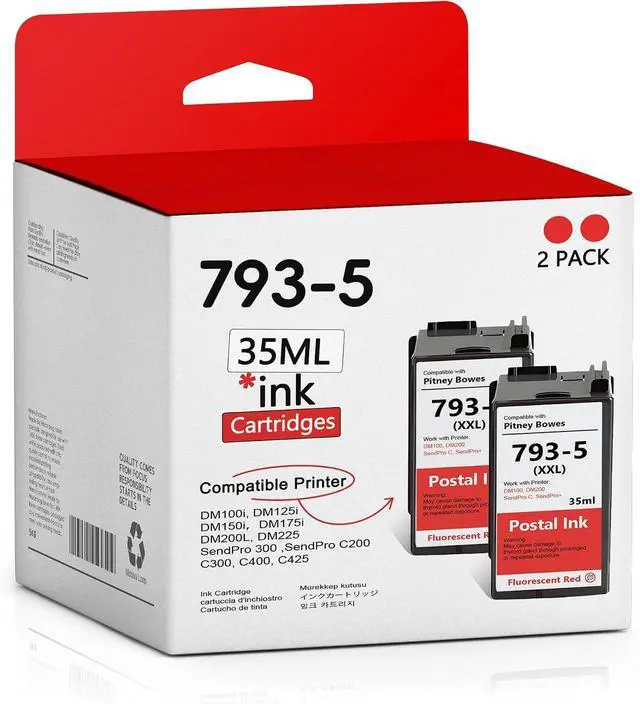 Main image of 793-5 Ink Cartridge Replacement for Pitney Bowes, Red 2 Pack
