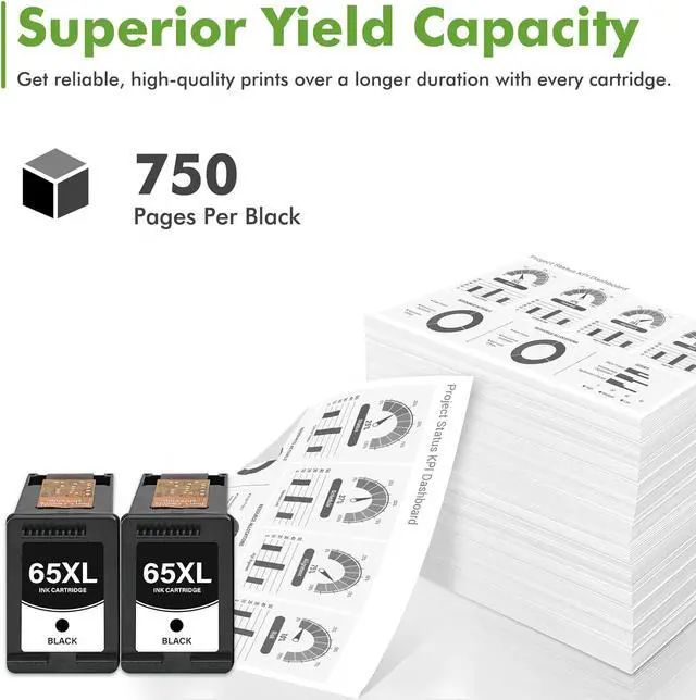 Alt view image 3 of 7 - 65 65XL Black Ink Cartridges Compatible for HP65 XL 2-Pack Black