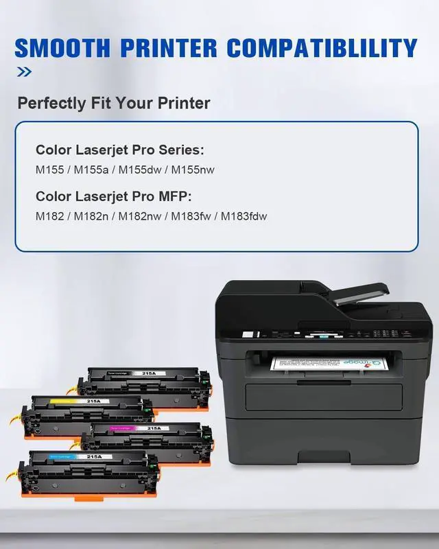 Alt view image 2 of 7 - Compatible 215A Toner Cartridges (with Chip) Replacement Compatible for HP 215A W2310A Toner Use with Color Laseret Pro MFP M182nw M155nw M183fw M155dw M183fdw Series Printer (4 Pack)