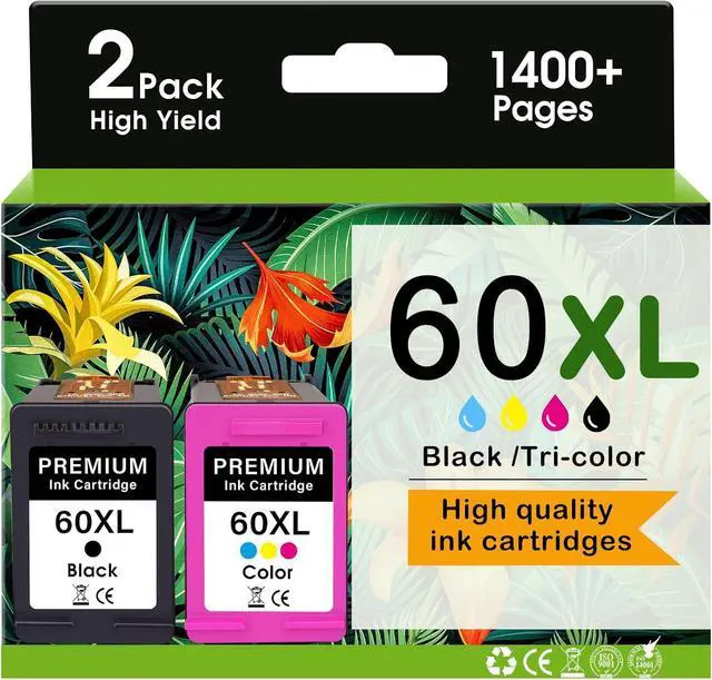 Main image of 60XL Ink Cartridge Replacement for HP 60 Ink Cartridge Black and color Combo Pack 60XL High Yield Work for PhotoSmart D110 C4780 C795 C4680 C4650 Deskjet D2680 F2430 Envy 110 120 Printer (2Pack)