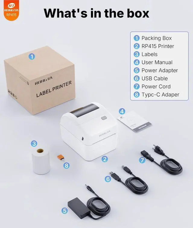 Alt view image 6 of 6 - Rongta Thermal Shipping Label Printer, Wireless 4x6 Bluetooth Label Sticker Printer for Shipping Packages for Small Business,Compatible with Windows macOS Android and iOS