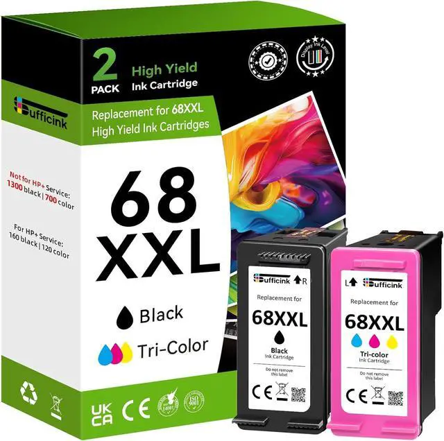 Main image of High Yield 68XXL 68e 6155e 6555e 6100e Ink Cartridges Compatible for HP 68 Ink Cartridges Black/Color Combo Pack Compatible for HP Ink 68 fit for Envy 6500e 6165e 6152e 6552e 6558e 6110e 6520 Printer