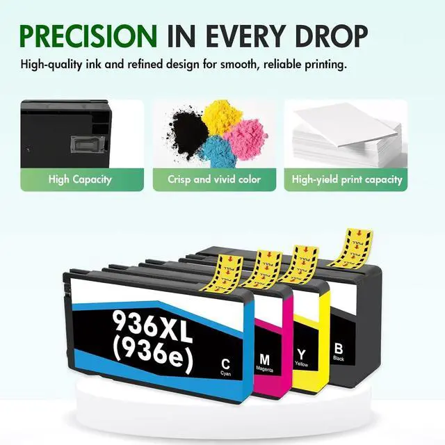 Alt view image 6 of 7 - 936 936XL 9125e 9120e Ink Cartridges Combo PackReplacement for HP 936e 936 Ink Cartridges for HP OfficeJet Pro 9125e 9120e 9730e 9130 9135e 9122e 9128e 9110b 9120b 9130e Printers (4 Pack
