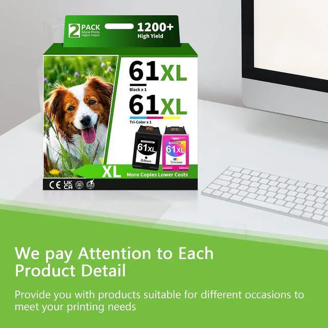 Alt view image 7 of 7 - 61XL Ink Cartridges Replacement for HP 61 61XL Ink Cartridge for Envy 4500 4502 5534 DeskJet 2512 3510 2542 2540 2544 3000 1055 2548 OfficeJet 4630 4632 Printer (1 Black,1 Tri-Color, 2 Pack)