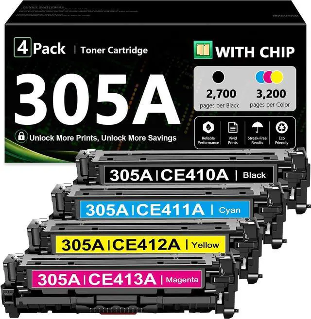 Main image of 305A Black, Cyan, Magenta, Yellow Toner Printer Cartridges 4 Pack