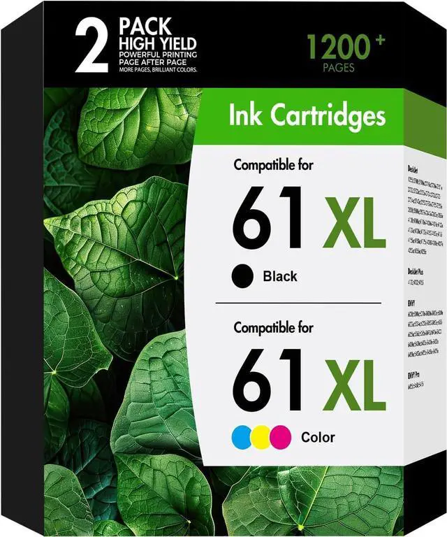 Main image of 61 61XL Ink Cartridges for HP Printers Envy 4500 5530 Replacement for HP61 XL Ink 61 Black and Color Combo Pack for Officejet 4630 4635 Envy 4502 4501 Deskjet 1000 1010 Black/Tricolor 2Pack