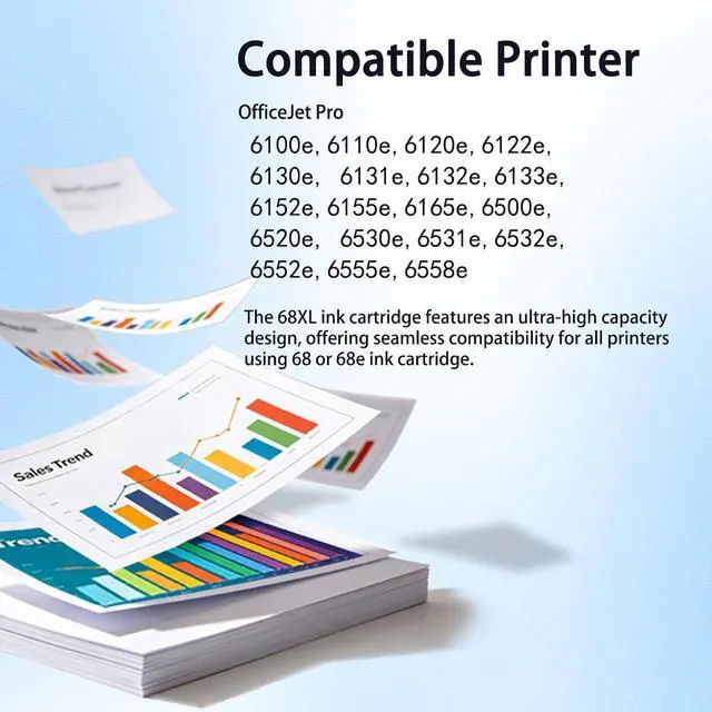 Alt view image 2 of 7 - 68XL 68e High Yield Ink Compatible HP68,1Bk 1Tri-Color Envy Printers