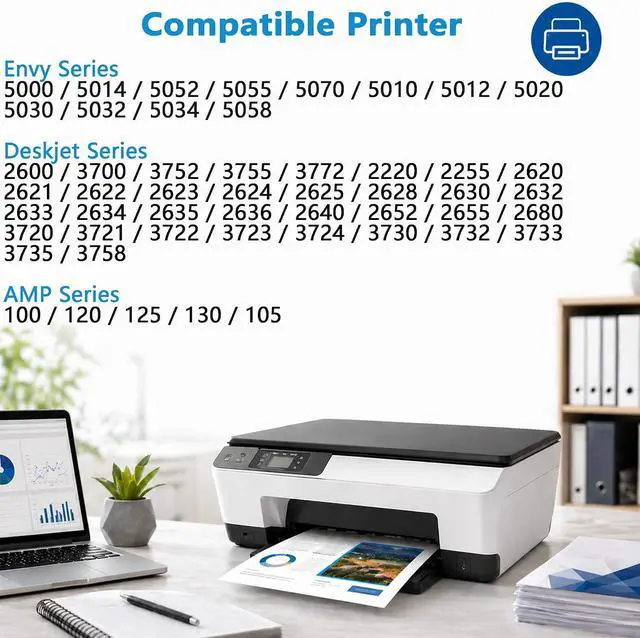 Alt view image 2 of 7 - 65XL Ink Cartridge Combo Pack Compatible for HP 65 HP65 XL Fit for Officejet Envy 5055 DeskJet 3755 3700 3772 2600 3752 Envy 5000 5052 5070 AMP 100 120 Printer 2-Pack Black Tri-Color with V28.5.1 Chip