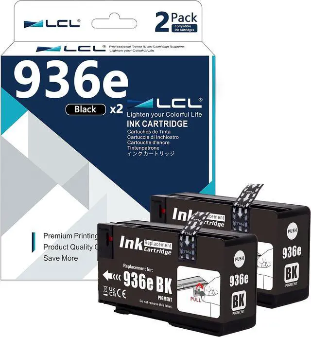 Main image of LCL 936e Black Ink Cartridges High Yield Replacement for HP 936XL 936 XL 936e Ink for 9110 9110b 9120 9120b 9122 9125 9128 9130 9130b 9135 9730 9120e 9122e 9125e 9128e 9130e 9135e 9730e Printer(2Pack)
