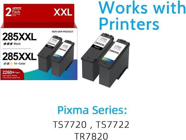 Alt view image 2 of 7 - High Yield 285XXL 286XXL Ink Cartridge Compatible for Canon PG-285 CL-286 PG-285XL CL-286XL Large Capacity Compatible for Canon Pixma TS7720 Ink cartridge fit for Pixma TS7722 TR7820 Printer (2 Pack)