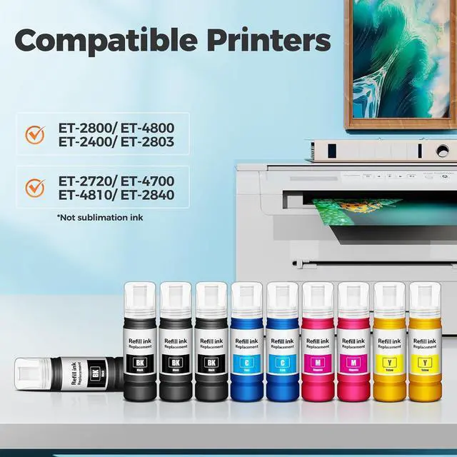 Alt view image 2 of 7 - Ink Refill Bottles ET-2800 ET-4800 ET-2400 Replacement for Ink Refill Bottles for ET2400 ET2800 ET4800 ET-2803 ET-2720 ET-2840 ET-4700 ET4810 ET2803 ET2720 2800 2400 4800 Printer