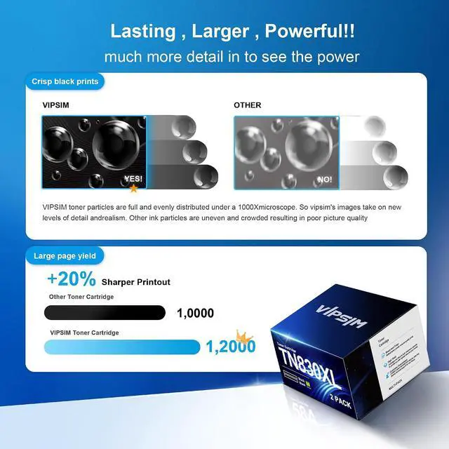 Alt view image 6 of 6 - TN830XL Toner for Brother Printer Compatible for Brother 830XL Toner Cartridge TN830 to use with DCP-L2640DW HL-L2460DW MFC-L2820DW HL-L2400D HL-L2405W HL-L2480DW Black High Yield (Black, 2Pack)