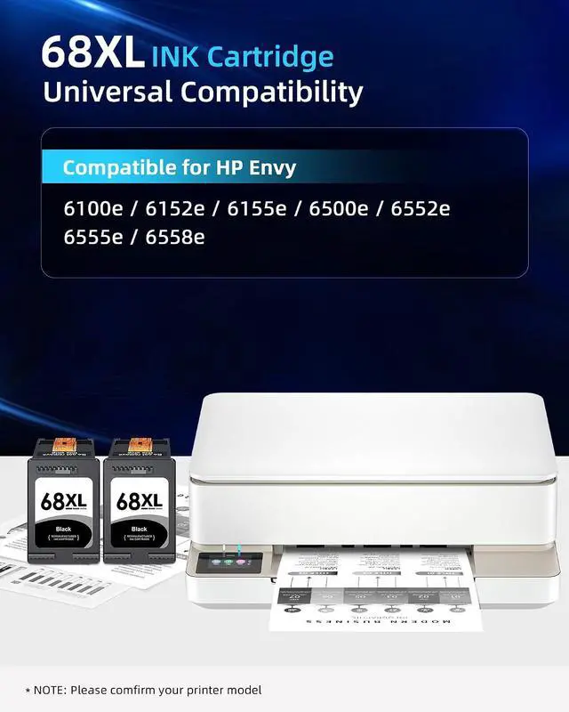Alt view image 2 of 7 - 68XL 68 Ink Cartridges Black Combo Pack Compatible for HP68 68 XL 68 Ink Cartridges for HP Printers Replacement for HP Ink 68 68e for Envy 6155e 6100e 6152e 6500e 6552e 6555e 6558e(2 Black)