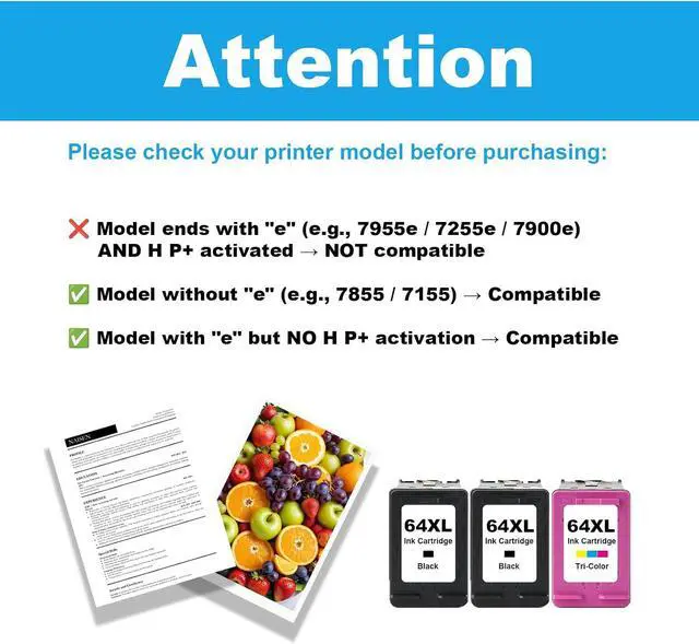 Alt view image 3 of 7 - 64XL Ink Cartridge 3Pack High Capacity (2 Black, 1 Color)