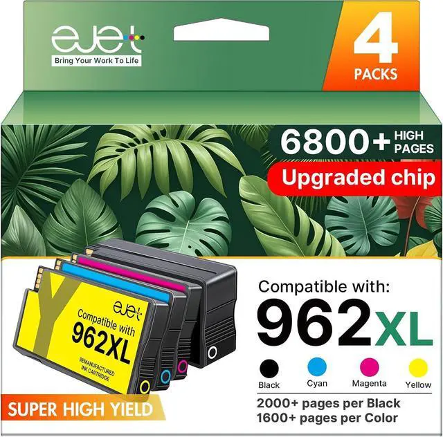 Main image of ejet 962 XL for HP 962XL Ink Cartridges Combo Pack Replacement for HP 962 Ink Cartridges HP962XL Work for Office Jet Pro 9010 9015 9025 9020 9018 Printer, 962XL Black and 962 Color Combo Pack, 4 Pack