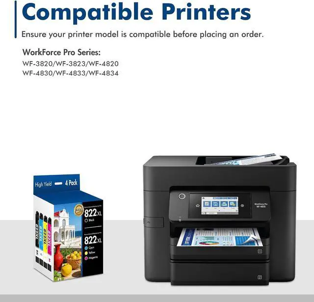 Alt view image 2 of 7 - Remanufactured Replacement for 822XL Ink Cartridges for 822 XL Printer Ink