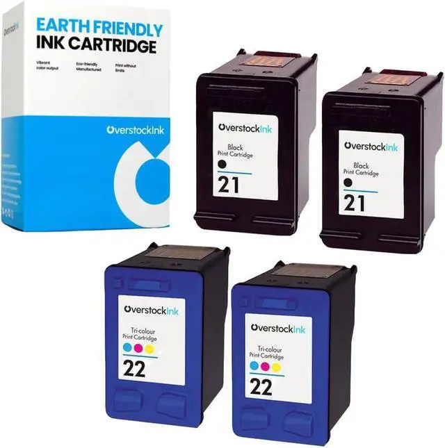 Main image of 21 and 22 Combo Pack Replacement Ink Cartridge for HP Printers (2 Black, 2 Color)