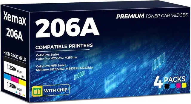 Main image of 206A Toner Cartridges 4 Pack Compatible with HP 206A 206X