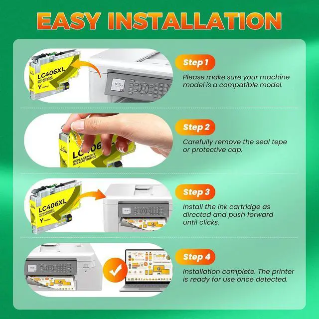 Alt view image 7 of 7 - LC406XL Ink Cartridges Compatible with Brother MFC-J4335DW, MFC-J5855DW