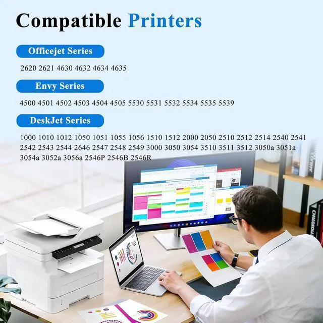 Alt view image 2 of 7 - 61XL Ink Cartridges Replacement for HP 61 Ink Cartridge Combo Pack Works with HP Printer Envy 5530 4500 4502 5535 Deskjet 2540 2541 3050 3510 OfficeJet 4630 4632 Printer 61 Black 61 TriColor (2-Pack)