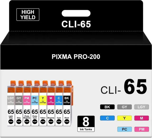 Main image of YQSLPBM 8-Pack CLI-65 Ink Compatible for Canon PIXMA PRO-200 200S Printer