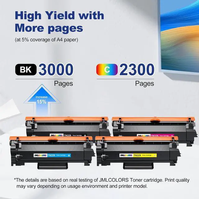 Alt view image 2 of 6 - TN229 Toner cartridges Compatible Replacement for Brother HL-L3220CDW/ MFC-L3780CDW/ HL-L3280CDW/ HL-L3300CDW Printers(4 Pack, BK/C/M/Y)