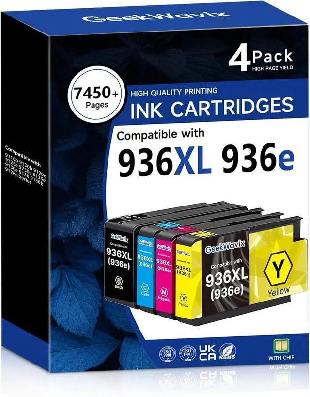 Main image of 936XL Ink Cartridges Replacement for HP OfficeJet Pro 9730e 9730 9125e 9125 9128e 9128 9130 9135e 9110 Series, High Yield Compatible Ink Cartridges, Black Cyan Magenta Yellow, 4 Pack