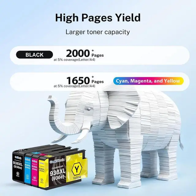Alt view image 3 of 7 - 936XL Ink Cartridges Replacement for HP OfficeJet Pro 9730e 9730 9125e 9125 9128e 9128 9130 9135e 9110 Series, High Yield Compatible Ink Cartridges, Black Cyan Magenta Yellow, 4 Pack