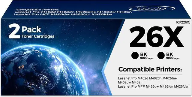 Main image of 2-Pack 26X Black Toner Cartridge CF226X Compatible for HP Printer