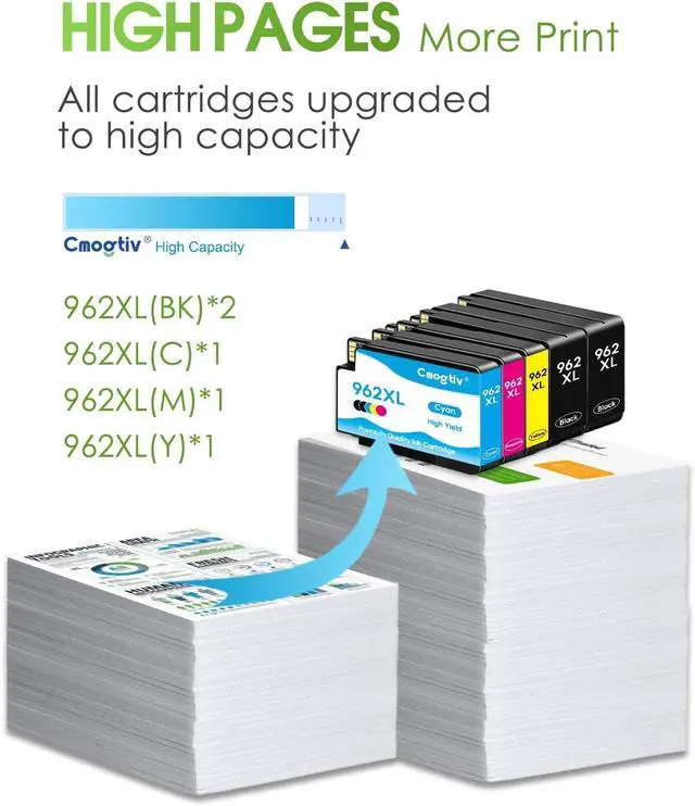 Alt view image 7 of 7 - 962XL Ink Cartridges Black Color Combo Pack 5-Pack Replacement for HP 962XL
